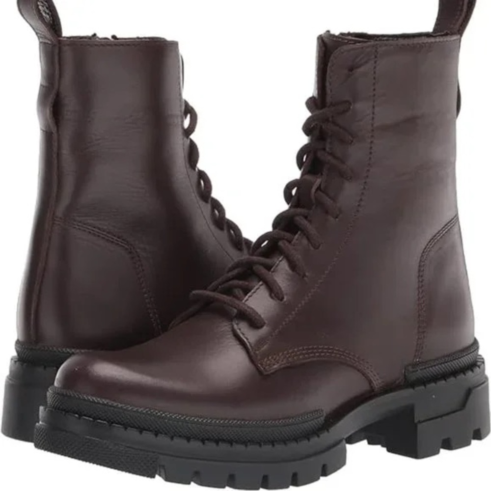 Steve Madden Jamisyn Leather Brown Lace Up Combat Boots